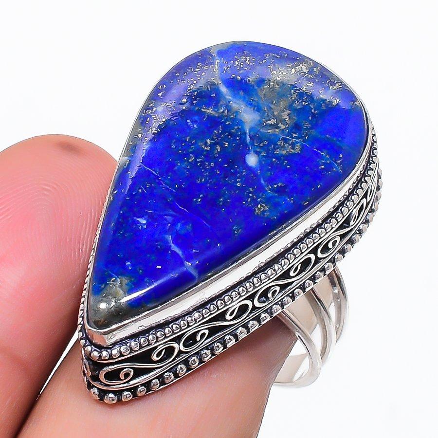 Natural Lapis Lazuli Gemstone 925 Sterling Silver Jewelry Ring Size 10 q6W70
