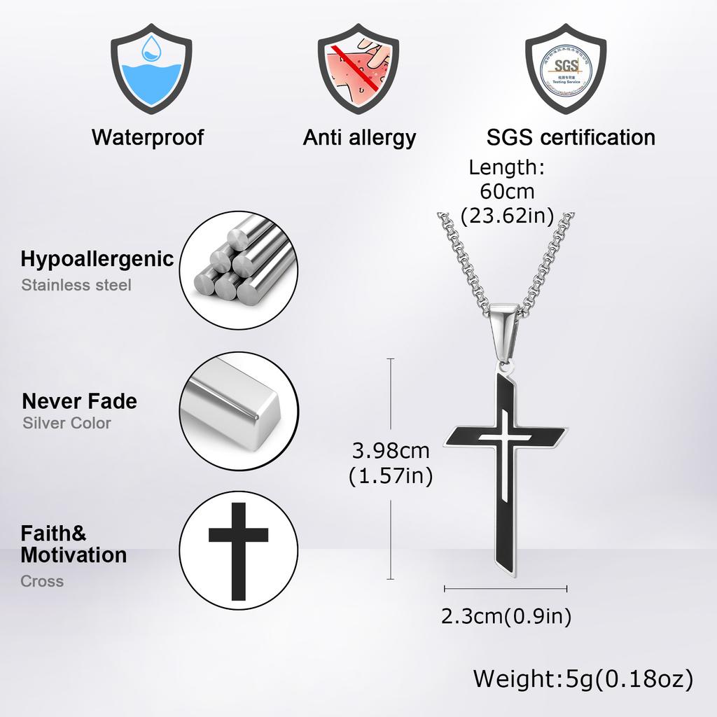 Trendy Cross Necklace for Men Boys,Stainless Steel Pendant Necklace,Anniversary Father's Day Gifts