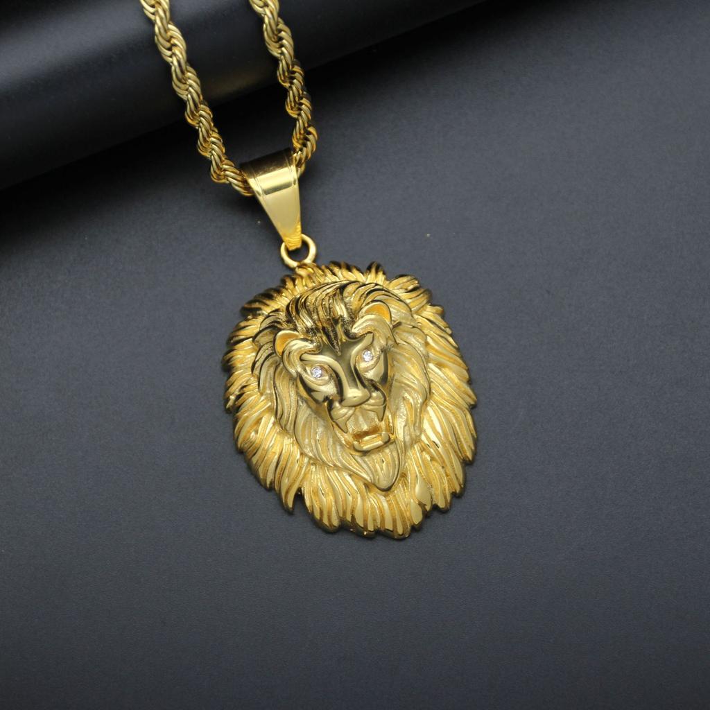 HIP Hop Lion Head Pendant Necklaces Men's Gold Color Punk Animal Jewelry