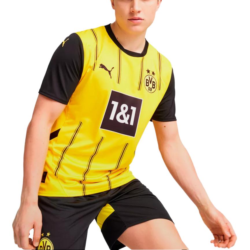 Puma Borussia Dortmund 2024-2025 Season SS24 Quick-Dry Slim-Fit Short-Sleeve Soccer Jersey Men Tops Yellow 774946-01