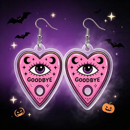 Halloween Theme Party Decor 1 Pair 2D Acrylic Earrings for Women, Spooky Pumpkin Skull Cool Aesthetic Black Cat Dangle Drop Earrings, Holiday Jewelry