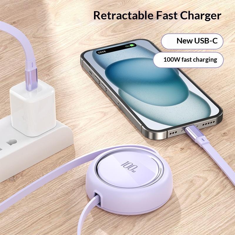 1Pcs Retractable Usb C To Usbc Data Cord 1M 100W Fast Charging Type C Cable For Phone 15 Pro Max 15Plus