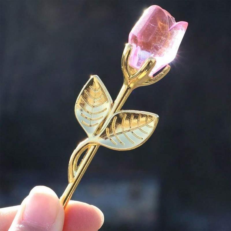 9 Colors Crystal Glass Rose Flower Figurines Craft Valentine's Day Favors X'mas Lovers' Gift Souvenir Home Wedding Decoration