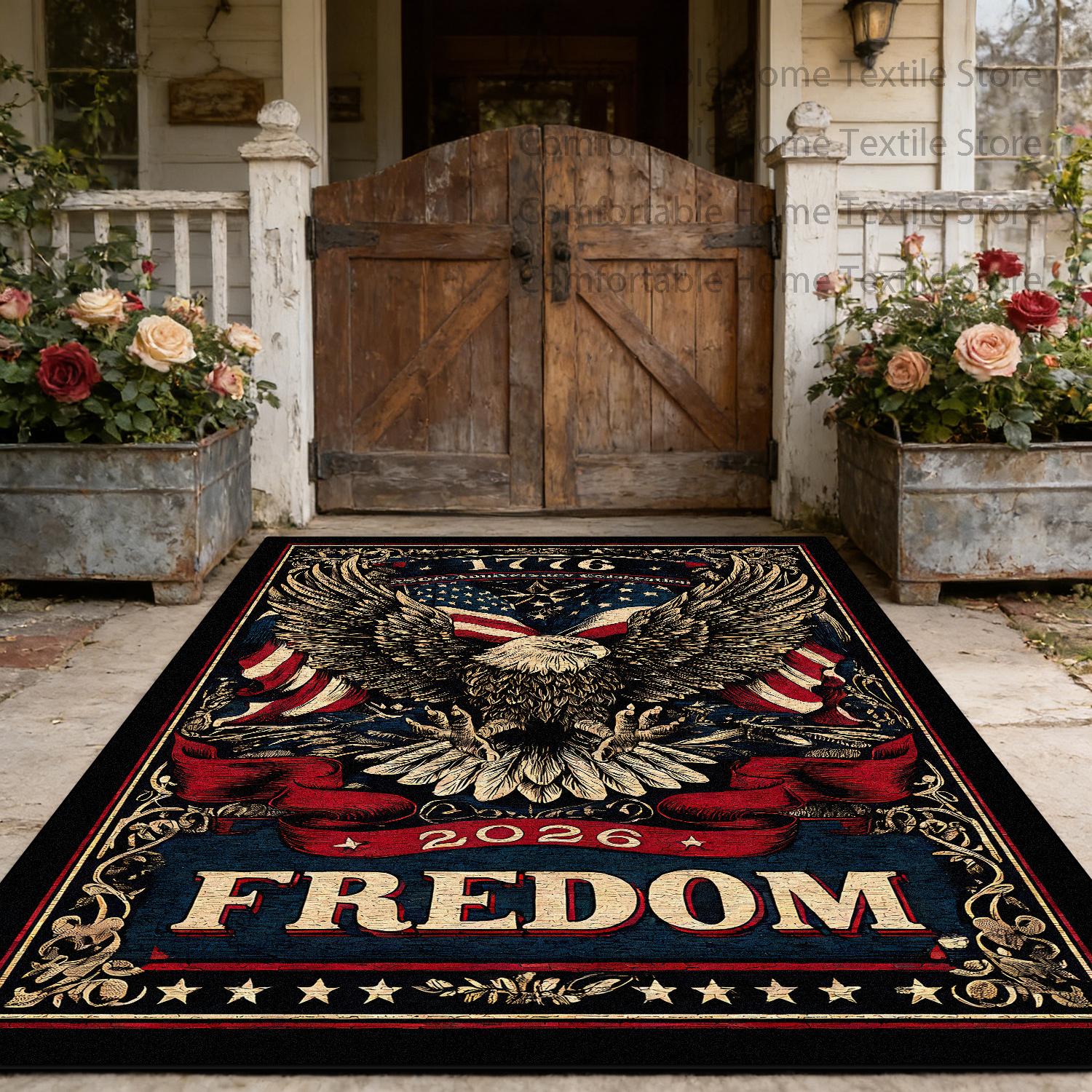 

American Retro Patriotic Style Doorway Big Size Rugs Decoration Independence Day Washable Carpet Non-slip Lint-free Floor Mats 60x90cm