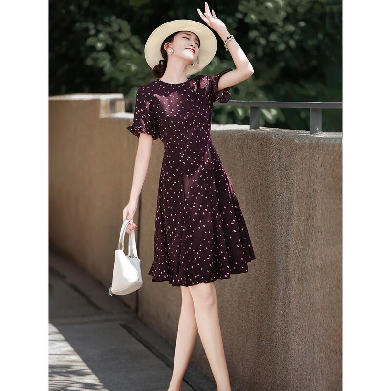 Women s French Retro Polka Dot A-Line Midi Dress L