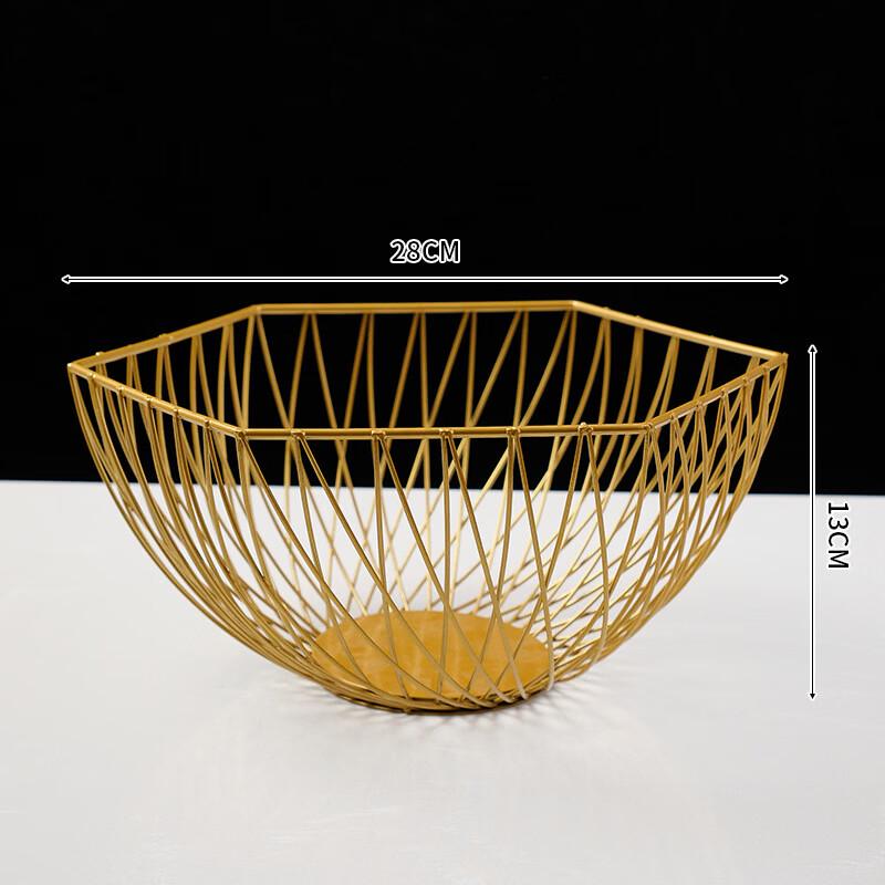 Abay Modern Hexagonal Gold Metal Fruit Basket & Snack Plate Set (2 Pcs)