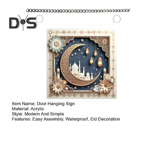 Eid Mubarak Door Sign Moon Star 2D Acrylic Pendant Islamic Ramadan Decoration Door Hanging Sign for Ramadan Mubarak Eid Decorations