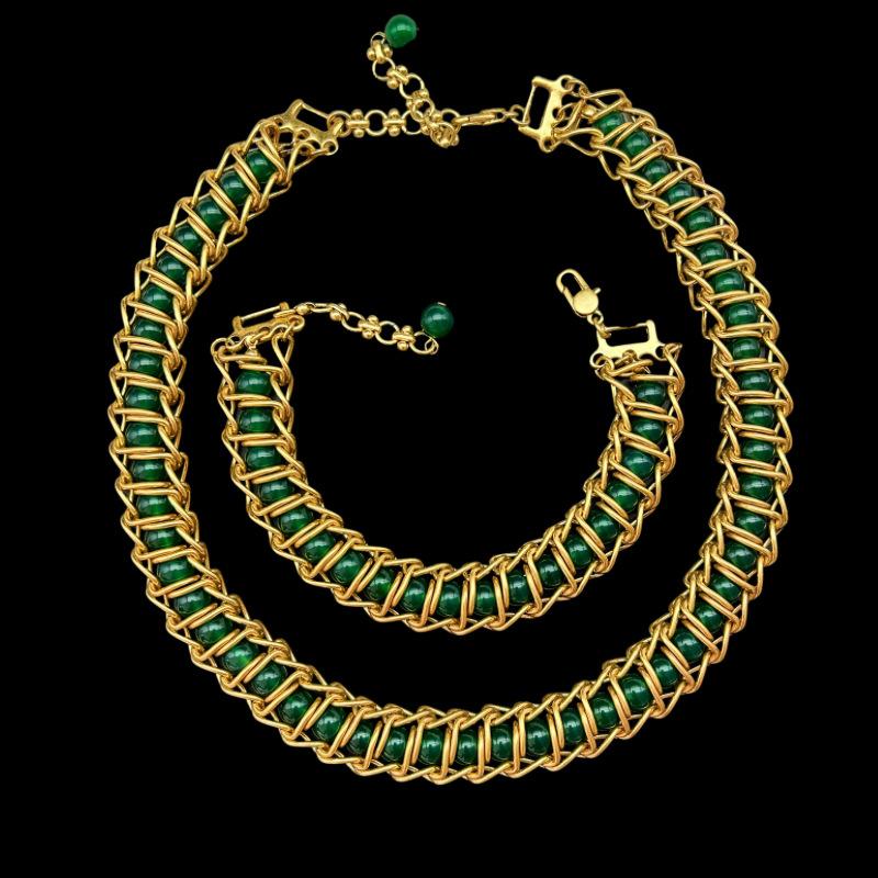 National Style Handmade Agate Bead Heavy Industry Retro Fashion Versatile Temperament Necklace Bracelet Earring Set