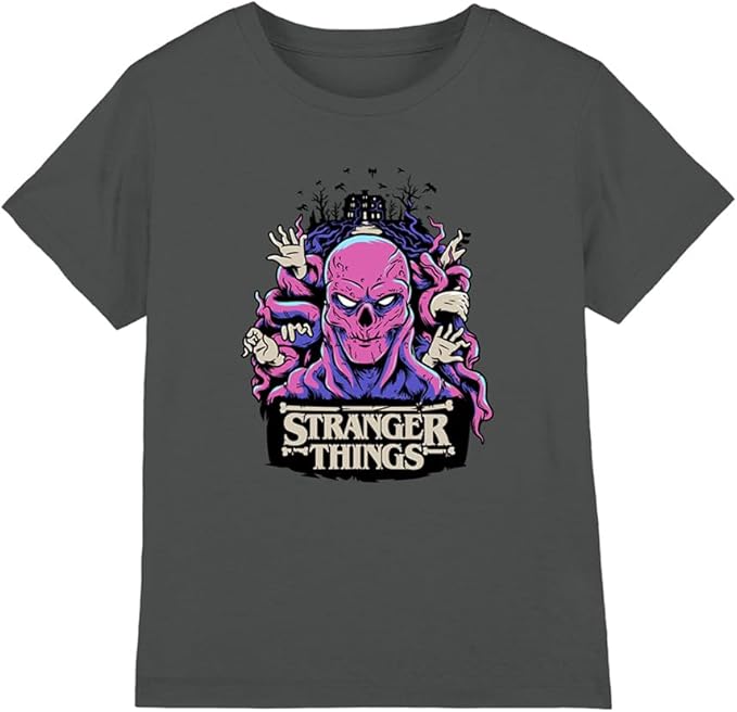 Stranger Things Unisex Children s Vecna Creel House Kids, Charcoal T-Shirt, 7-8 Years 160