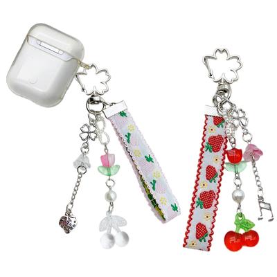 Portachiavi Ciondolo Fiore Nastro Ciliegie Fragola Colorato Portachiavi per Donne e Ragazze Accessori Borsa Decorazione Portamonete