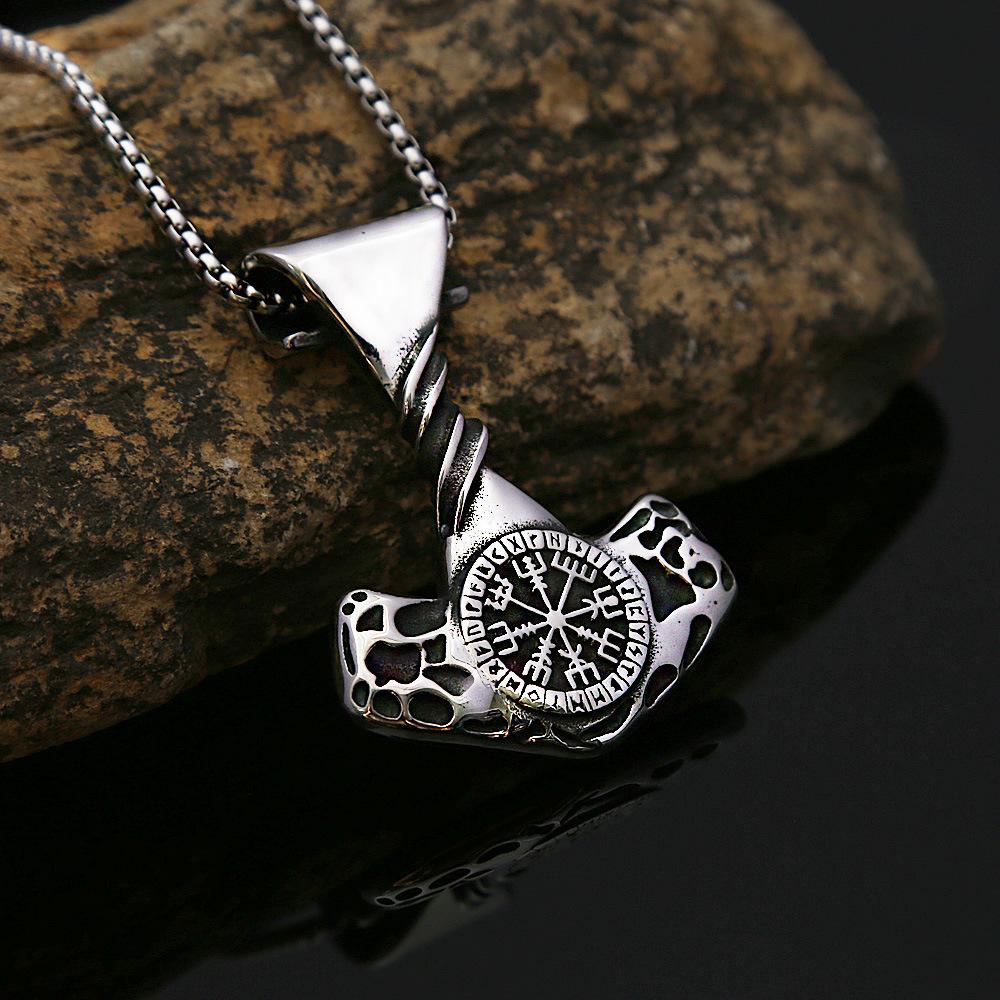 

Viking Titanium Steel Necklace Jewelry Women s Compass Rune Letter Raytheon Hammer Stainless Steel Men s Pendant