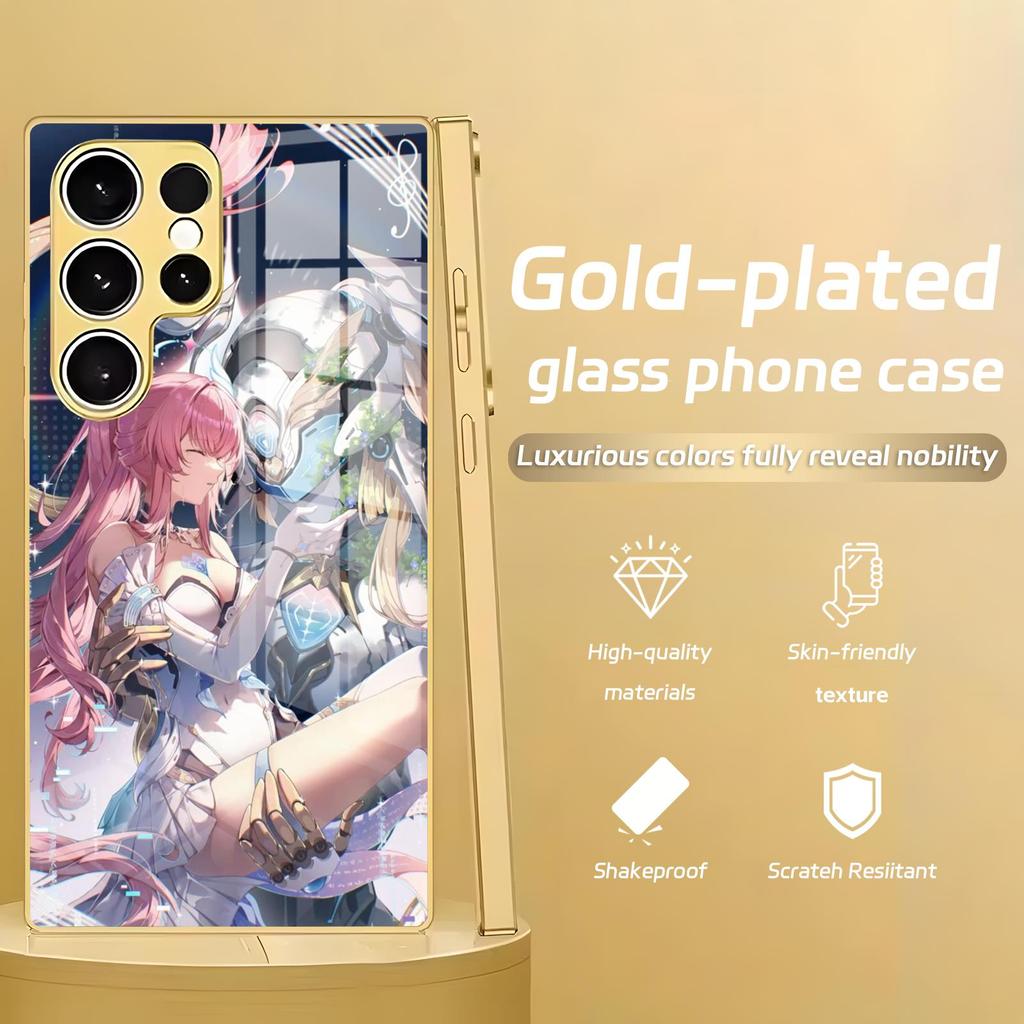 Phone Case For Samsung S26 S25 S24 S23 S22 S21 Plus Ultra Note20 Electroplated glass Phone Case Wuthering Waves AEMEATH
