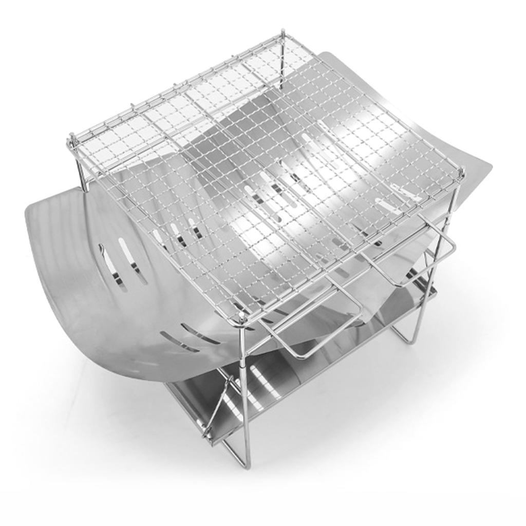 Faltbarer Holzkohle-Grill Tragbarer Zusammenklappbarer Camping-Grill aus Edelstahl für Outdoor-Reisen, Urlaub, Park, Garten