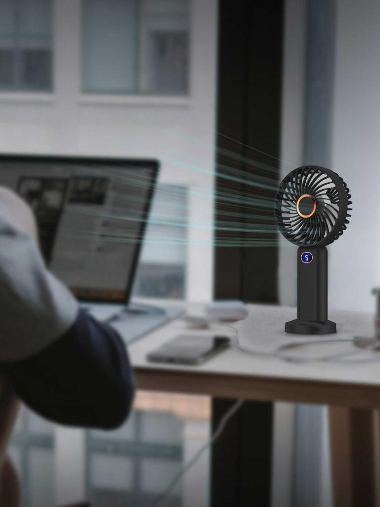 Portable Handheld Fan USB Rechargeable Mini Fan Digital Display 5-Speed Adjustment Suitable For Travel Outdoor Office Home