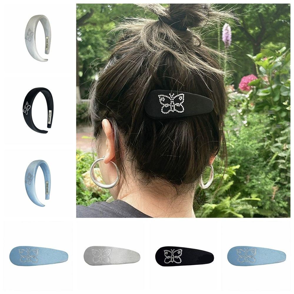 

Бриллиант Горный хрусталь BB Clip Y2K Губка Повязка для волос Сладкая бабочка Атласная повязка на голову Уличная одежда