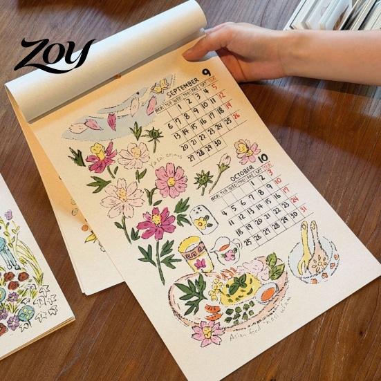 Aesthetic Wall Hanging Decor 2027 Calendar with Wind And Flower Illustrations, Hand-Painted Retro Linen Hand Painted Texture Paper, 12 Month