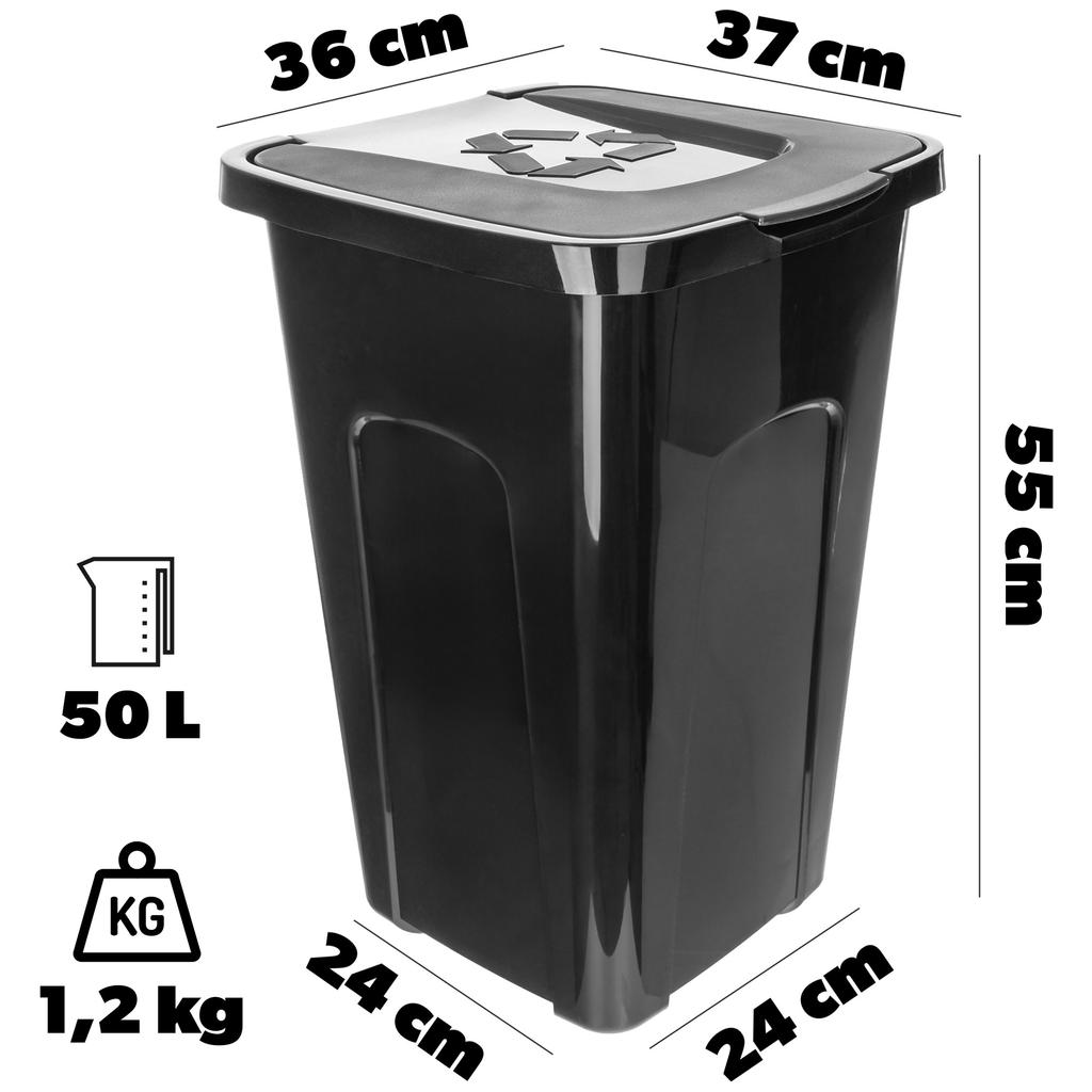 KADAX Trash Can Waste Container for Sorting 50L Bucket Black Container