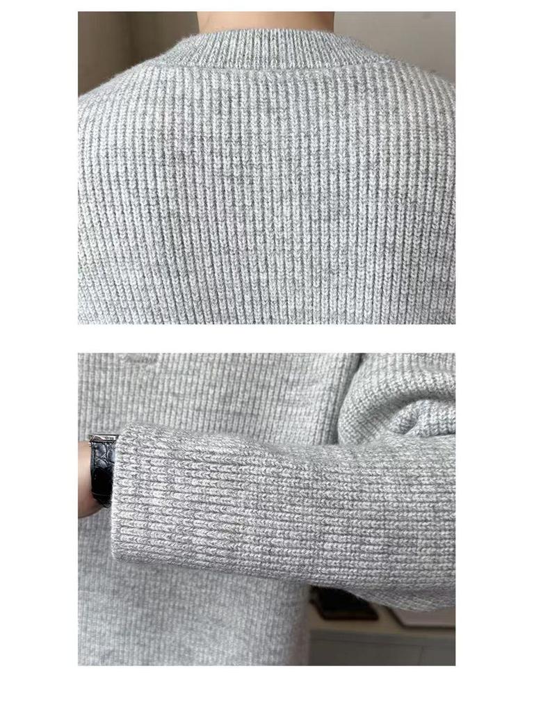 Gray Retro Henley Neck Men's Winter Sweater - Warm, High-End Knit for Cold Protection