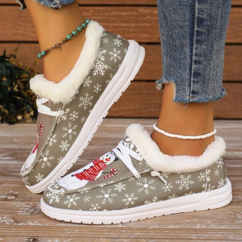Fashion Flats Shoes Women Plus Size 36-43 Winter Christmas Warm Loafers Lace Up Non-slip Cotton Shoes Ankle Boots Zapatos De Mujer