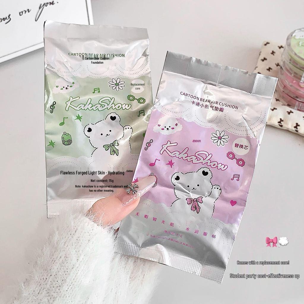 Kakashow Little Bear Cushion Foundation: Creamy, Waterproof, Long-Lasting BB Cream with Refill for Flawless Skin.