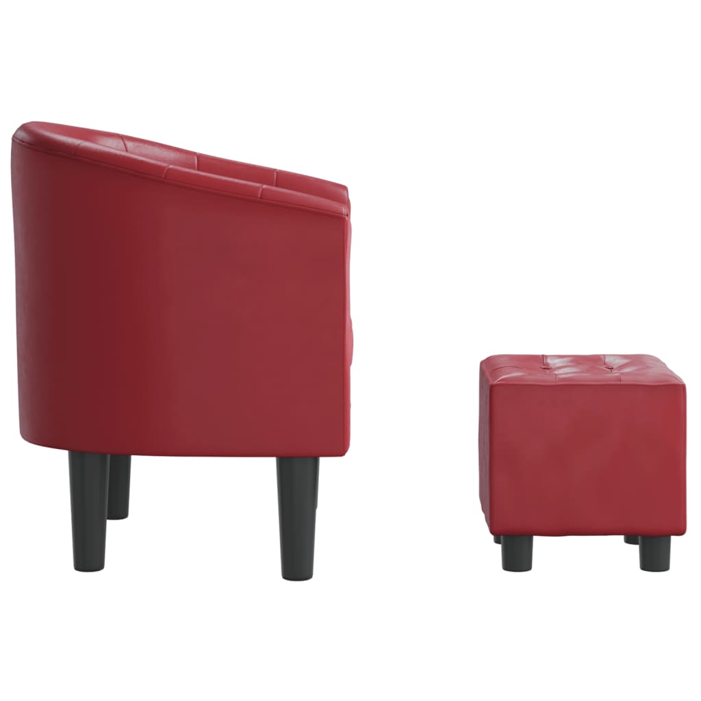 Club Armchair with Footstool Burgundy PU Leather