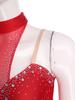 Damen Latin Tango Tanzkostüm Durchsichtiges Netz Patchwork Cut-out Rücken Funkelnde Strasssteine Asymmetrisches Fransenkleid