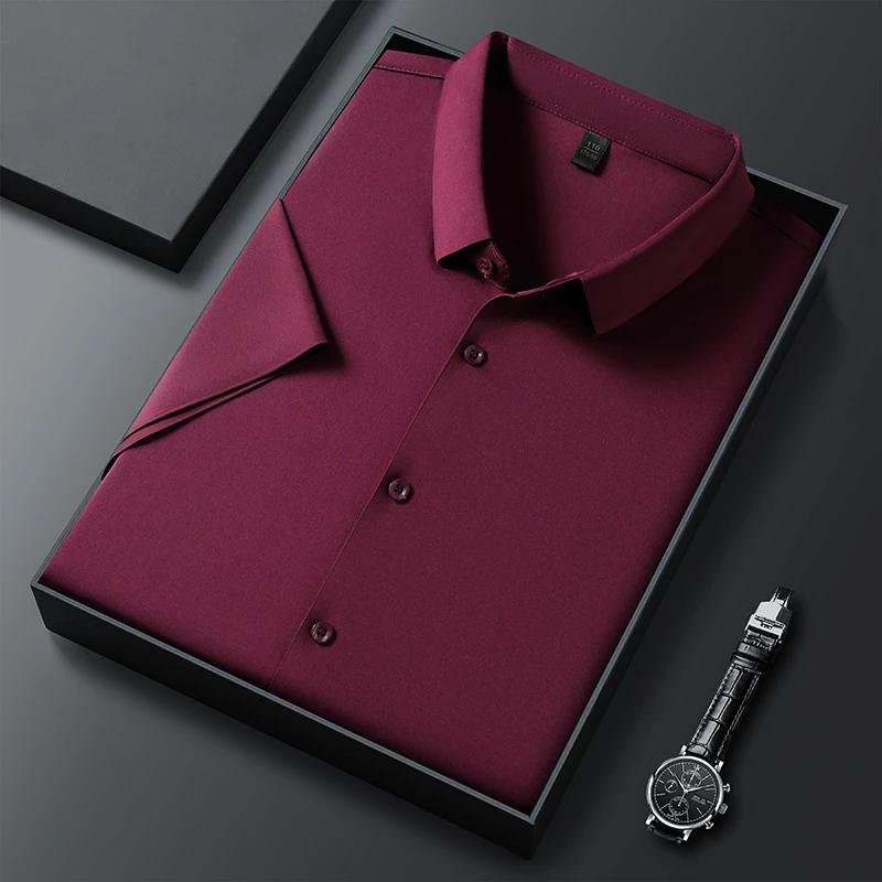 New Men's Business Casual Solid Color Short Sleeved Shirt for Summer Fashion No Ironing Comfortable and Versatile Top