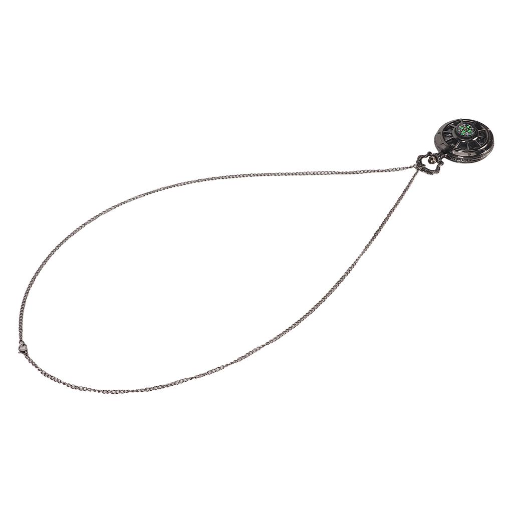 Vintage Pocket Watch Quartz Movement Hollow Out Dial Compass Men Pocket Watch with Chain Black