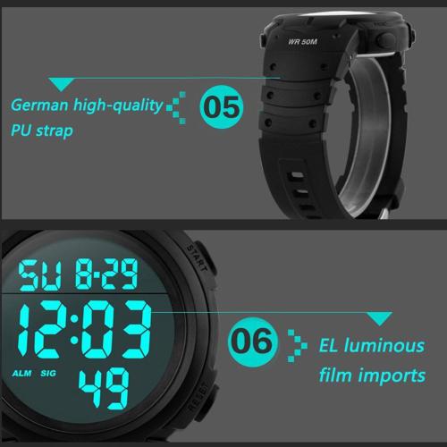 SKMEI Men's Digital Watch, Waterproof, LED Backlight, Large Numerals, Multi-Function, Sports Watch