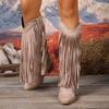 Embroidered Big Yard Pointed Toe High Heel Tassel Boots Women's 2025 Winter New Ethnic Style Thick-heeled Knight Boots