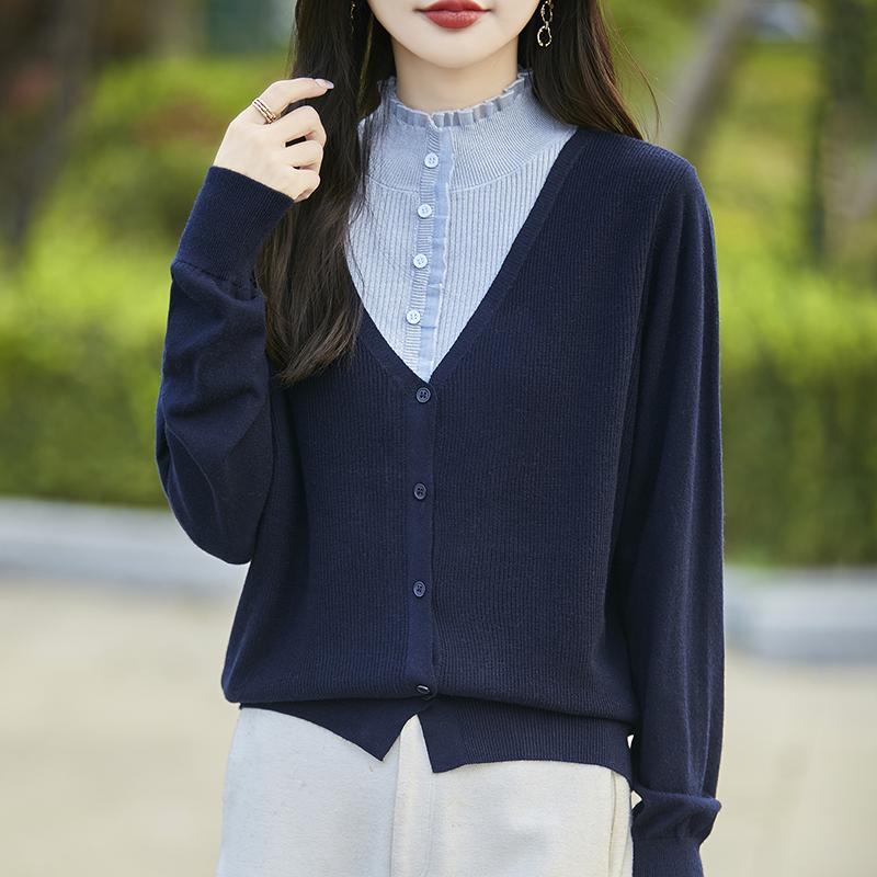 Dámský kašmírový svetr Qinghe kašmír 50% hedvábí 50% vlna podzimní a zimní kašmírový kardigan měkký a teplý
