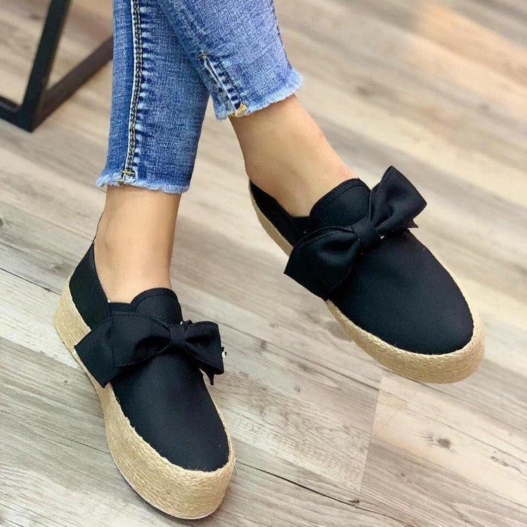 Frühling Damen Flats 2024 Schuhe Slipper Lässige Damen Canvas Schuhe Schleife Dicke Sohle Lazy Loafers Weibliche Espadrilles Flach