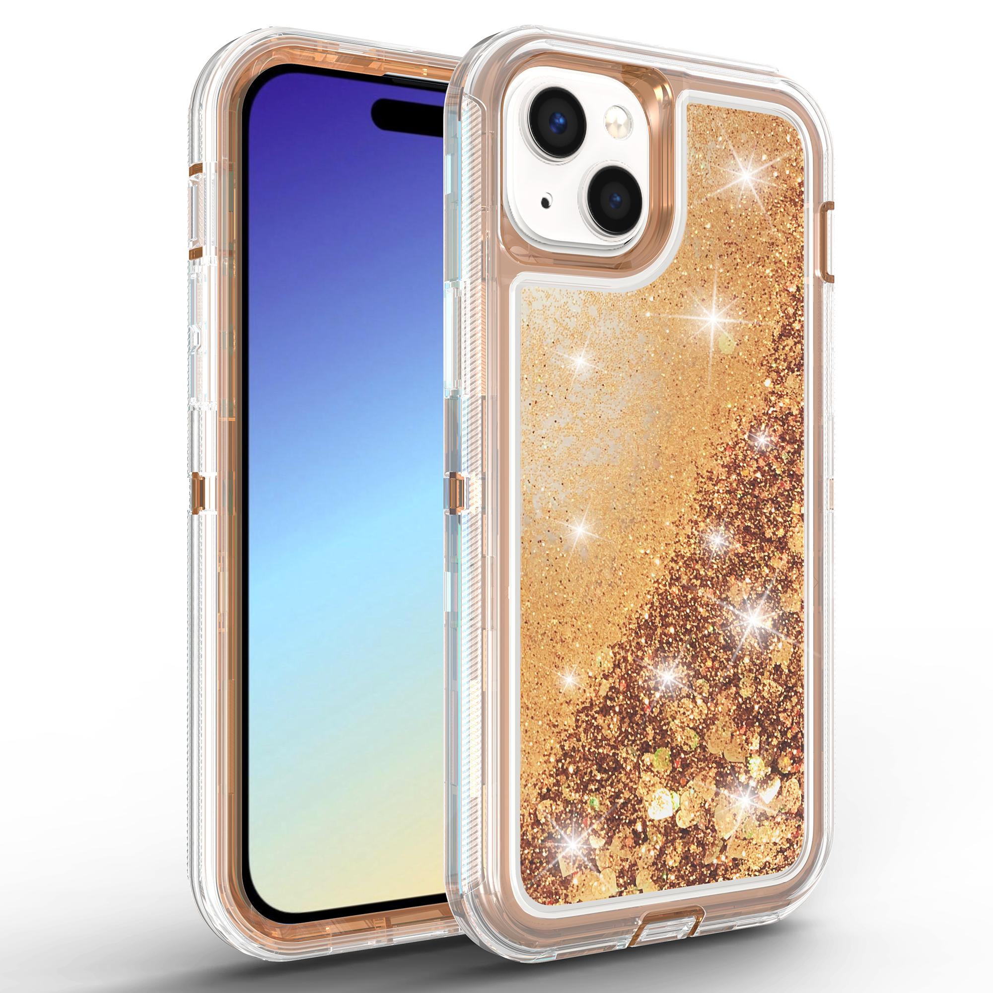 

For iPhone 15 Case Shockproof Detachable 2 In 1 TPU+PC Quicksand Phone Cover Rose Gold