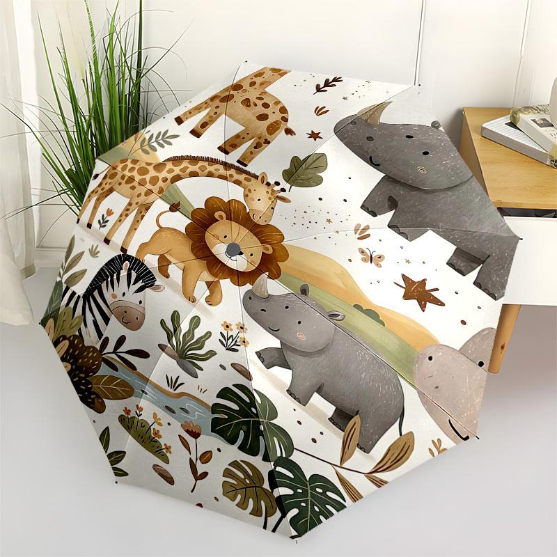 1PC Safari Animals Umbrella-8-Rib Reinforced, Automatic Open, Lightweight & Durable, Fashion Accessory for Outdoor, Beach L0366