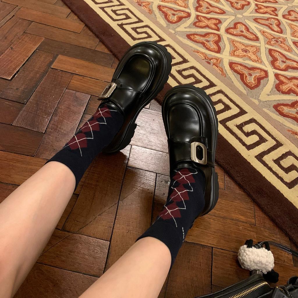 Sheepskin version~ Leather platform muffin college style one-pedal loafers women's British style retro small leather shoes single shoes