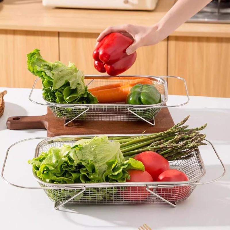 Cesta de Drenagem em Aço Inoxidável Pia de Cozinha Retrátil Bacia para Lavar Vegetais Escorredor de Louça Escorredor de Talheres