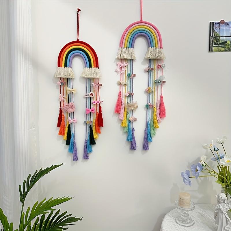 Bohemian Woven rainbow ornaments girl hairpin storage rack wall decoration pendant headdress finishing rack