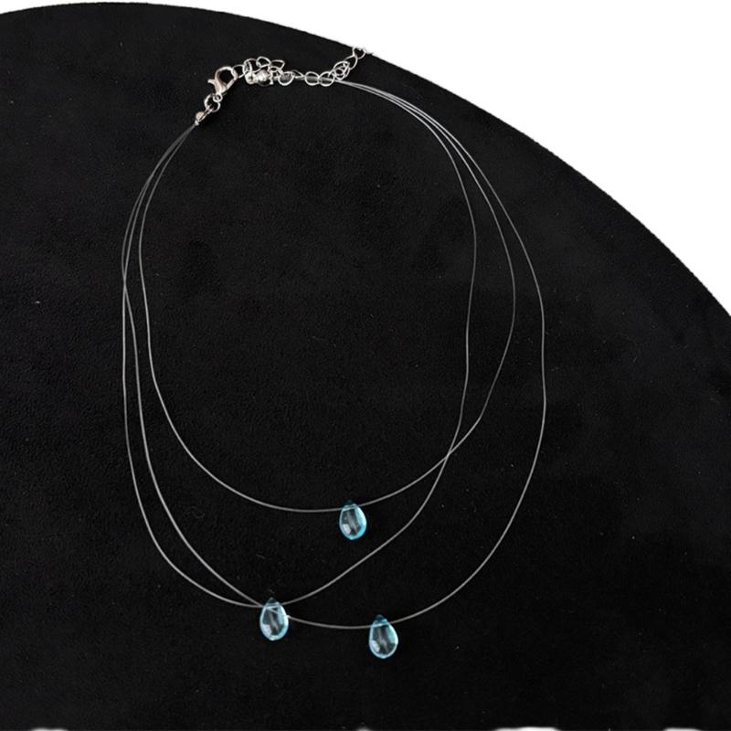 Multi Layer Blue Teardrop Crystal Necklace Elegant Collarbone Chain Lightweight Jewelry Gift for Women Lady Girls 1