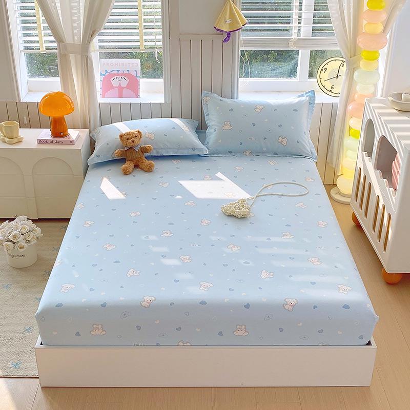 Pure Cotton Printed Single Bed Sheet Set - Fitted Sheet, Protective Cover, Pad Cover (3 Pieces)