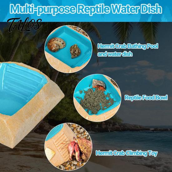 Aquarium Decor for Reptiles Beach Pool Hermit Crab Habitat Ornament with Climbing Ramp & Starfish Shell Reptile Water Basin Conch Decor, Decoration