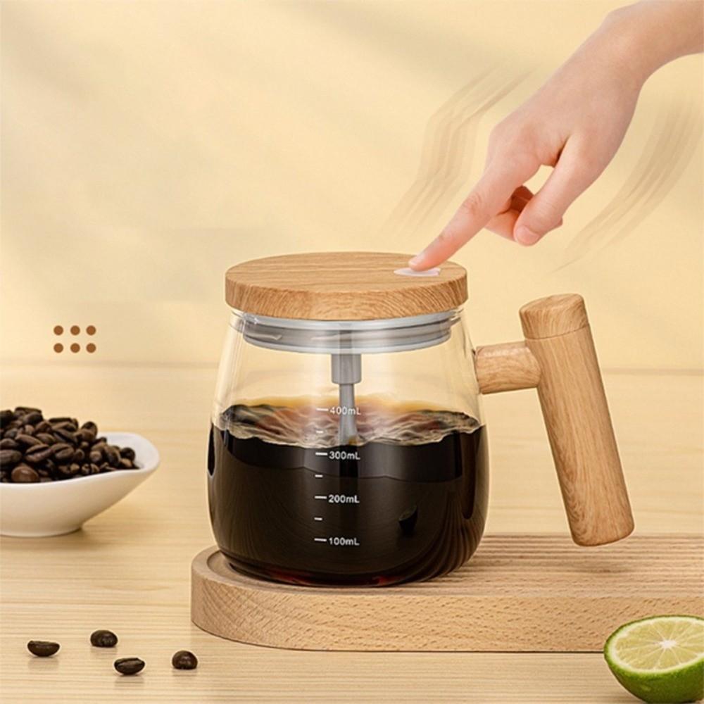 High Borosilicate Electric Self Stirring Mug Lightweight High Speed Mixing Glass Coffee Cup with Lid & Handle