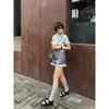 Chic Niche Design Loose Shoulder Short Sleeve T-shirt Contrast Color Stripes Lace Shorts Casual All-Match Suit