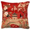 1 ks Povlak na polštář Chinoiserie Červená straka, Polyester 2D Oboustranný potisk, Tradiční čínská zahrada a květinové umění, Orientální domov