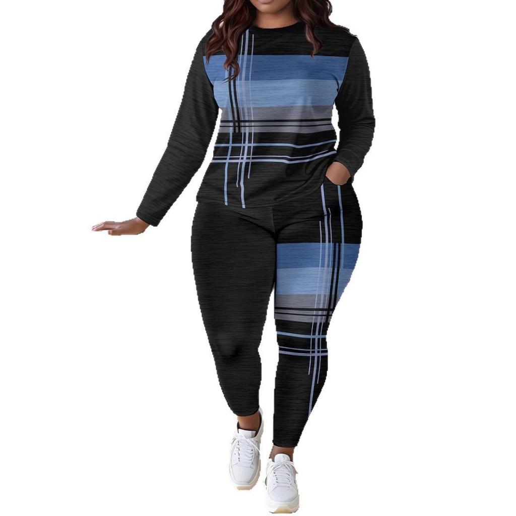 1116 New Casual Fashion Long Sleeve Crew Neck T-Shirt Yoga Pants Set