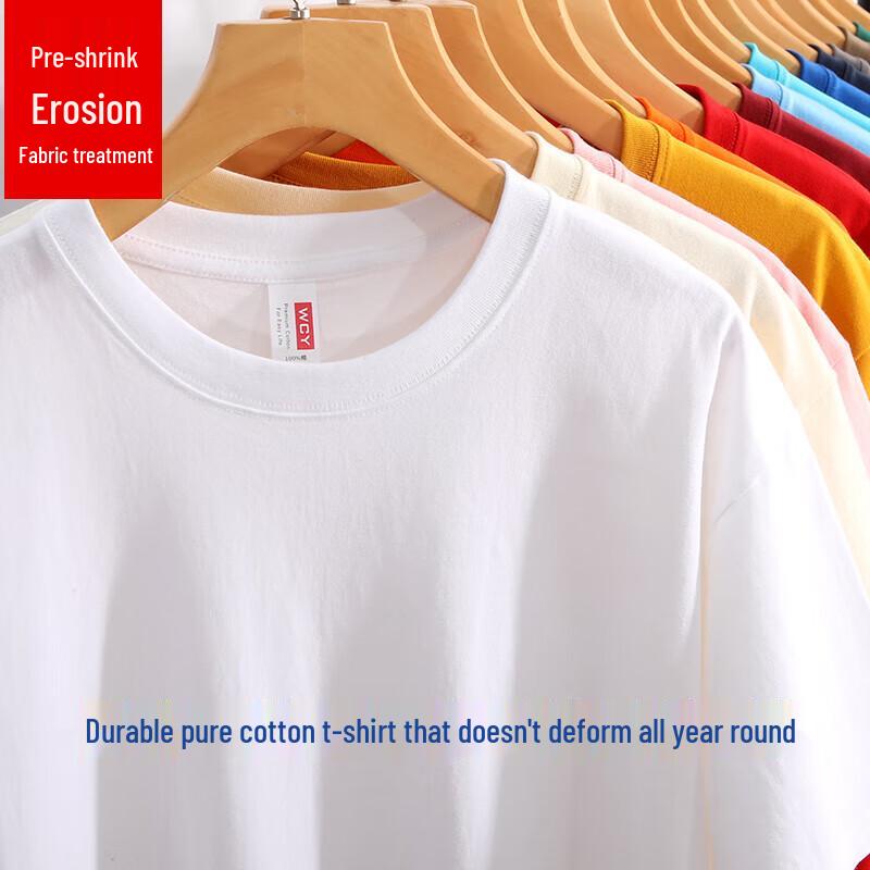 QIANYIYANG Unisex Heavyweight Pure Cotton Short Sleeve T-Shirt