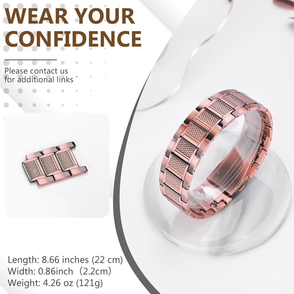 Premium Copper Bracelet for Men with Grid Pattern Design Magnetic Wristband Jewelry Gifts