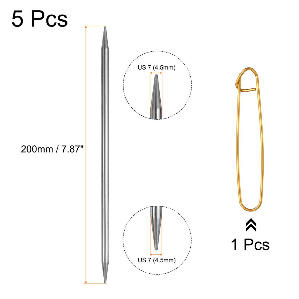 5Pcs 7.8Inch Double Pointed Knitting Needle Length Stainless Steel Sweater Stitching Needles with Stitch Holder for Handmade DIY