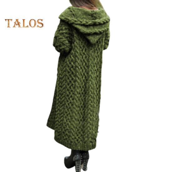 Dámská svetrová bunda s kapsami Střední délka Pletené s kapucí a zakroucená textura Jednobarevná Bunda s dlouhým rukávem Velká velikost Silné svrchní oblečení pro každodenní dojíždění