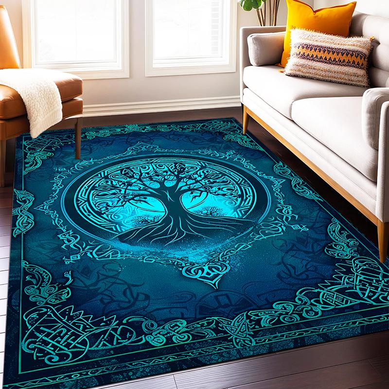 Celtic Tree of Life Plush Area Rug - Non-Slip, Fade-Resistant Carpet for Living Room, Bedroom, and Game Areas - Soft Polyester