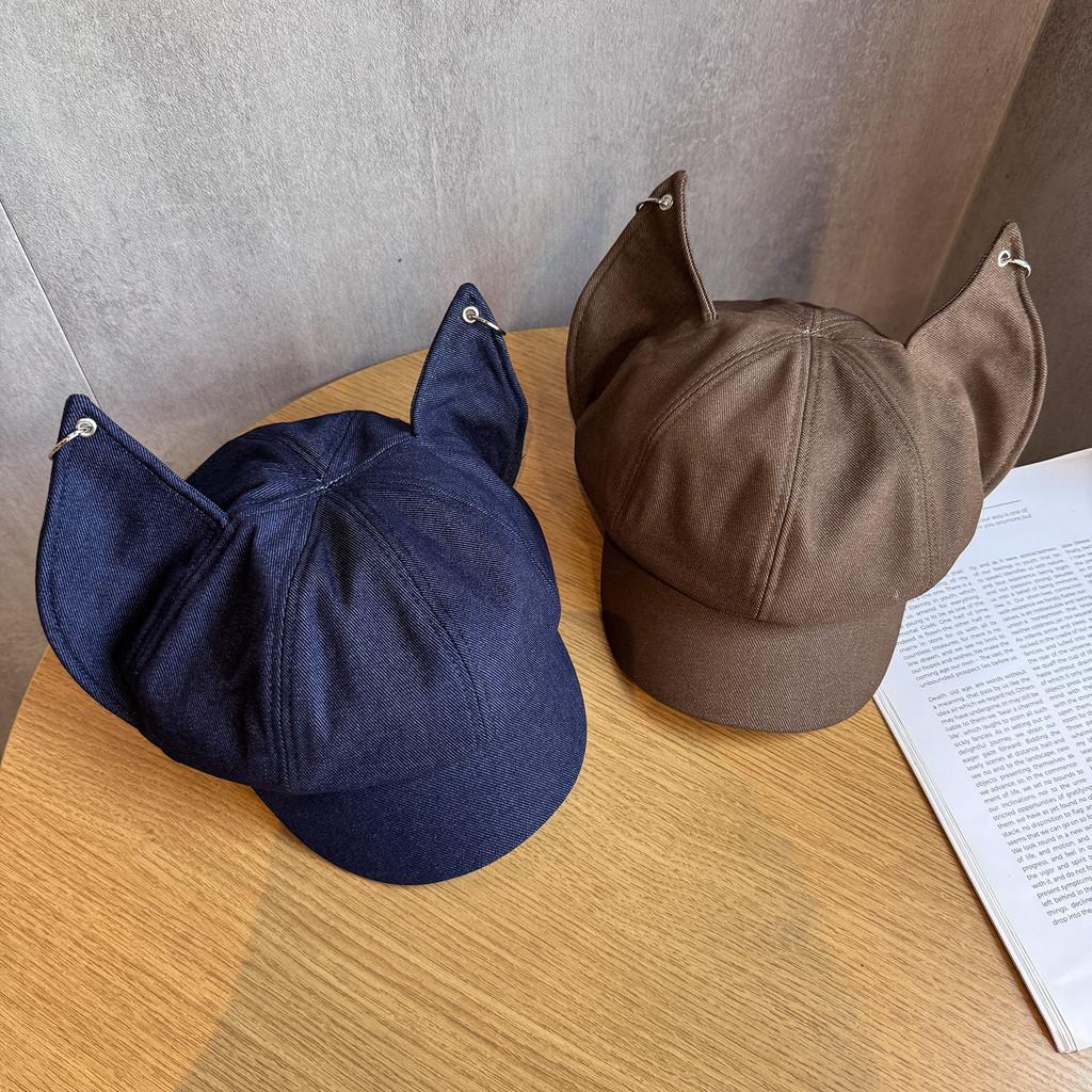 Color Solid Retro Style Fox Ear Beret Features Autumn Season Fashion Travel Hat